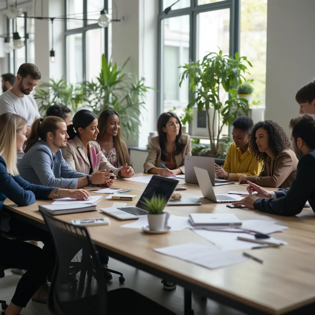 Calaman team collaborating in a modern office environment