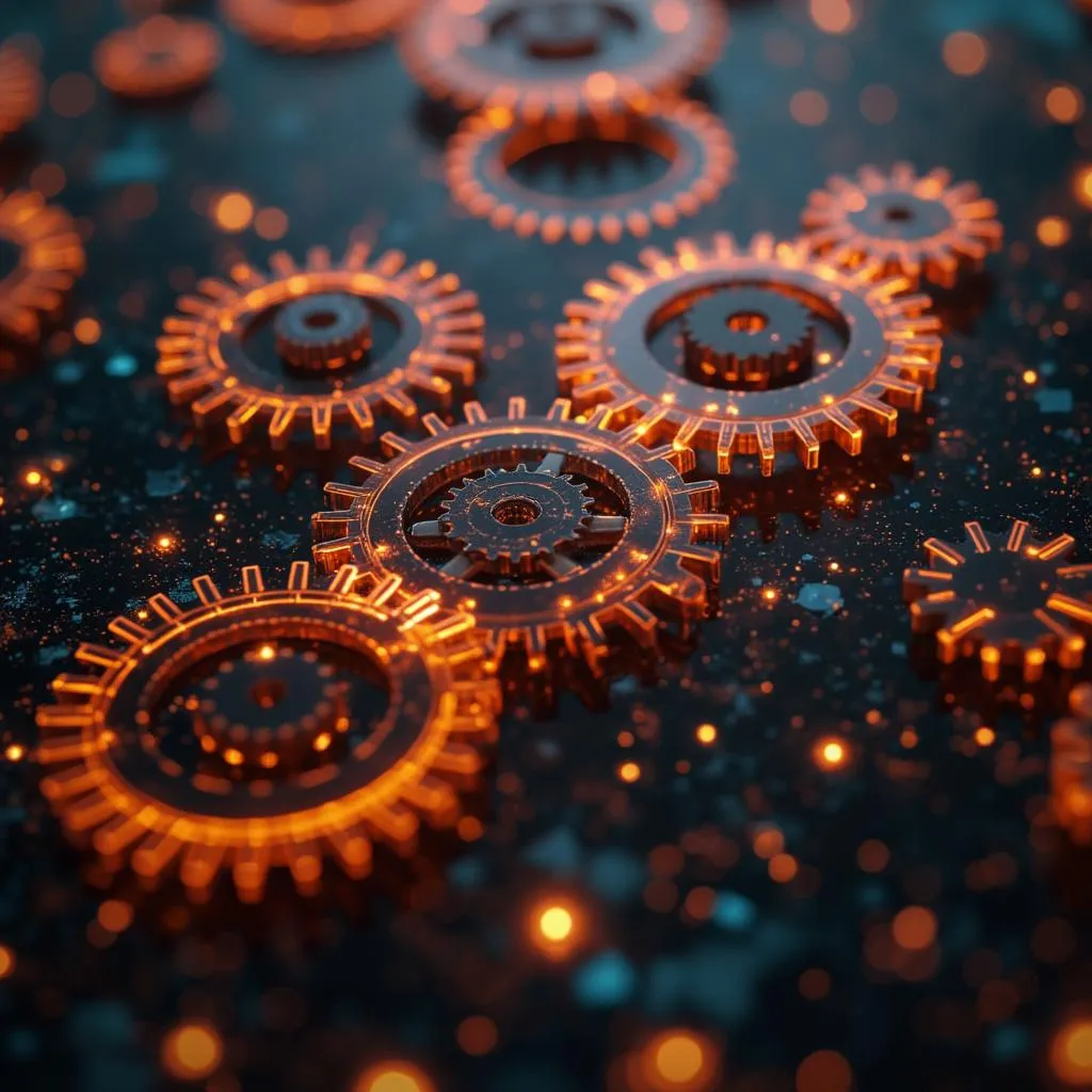Gears meshing together to represent efficiency